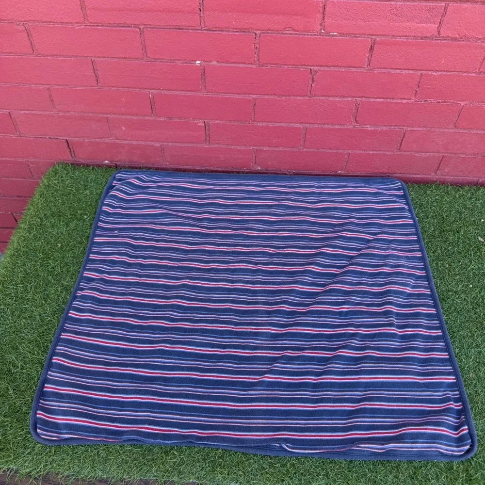 Vtg Striped Cotton Baby Blanket Nursery Navy Blue‎ Red Kidcore 23.5 X 26.5